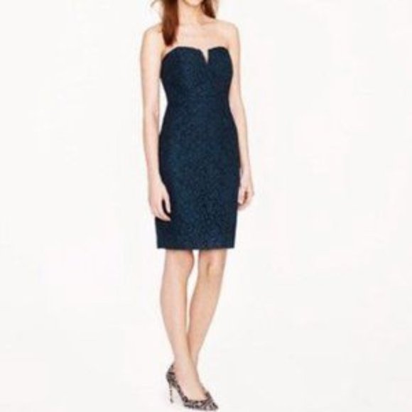 NWT: J Crew Navy Cathleen Strapless Lace Dress - Picture 1 of 12